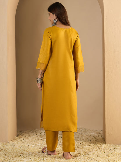 Dhiyona VV Yellow Women Cotton Blend Kurta Pant Set
