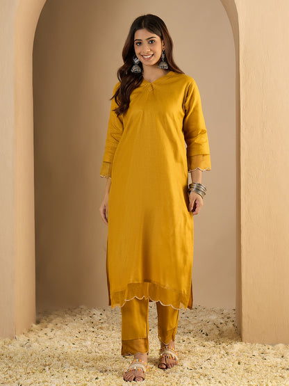 Dhiyona VV Yellow Women Cotton Blend Kurta Pant Set