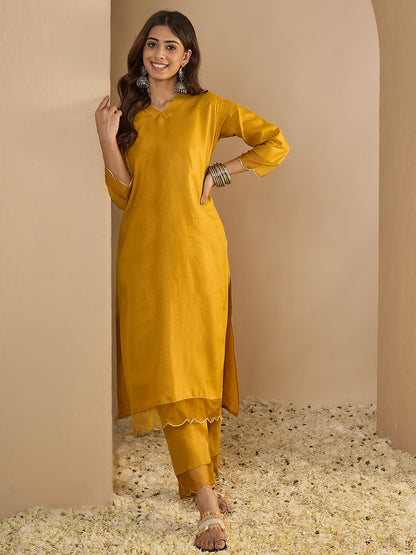 Dhiyona VV Yellow Women Cotton Blend Kurta Pant Set