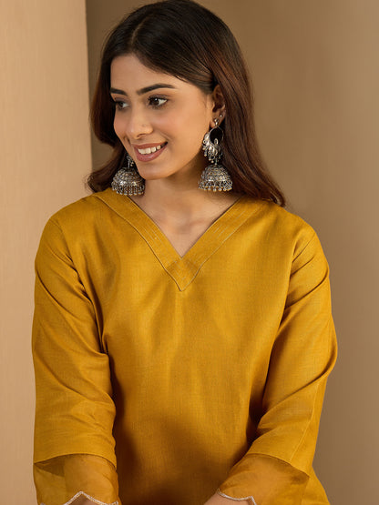 Dhiyona VV Yellow Women Cotton Blend Kurta Pant Set