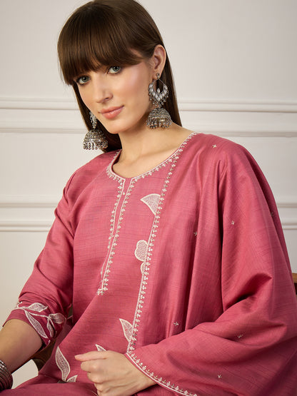 Dhiyona VV Samyuktha Yellow Embroidery Silk Straight Kurta With Trousers & Dupatta Sets