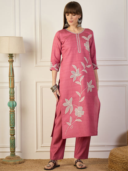Dhiyona VV Samyuktha Yellow Embroidery Silk Straight Kurta With Trousers & Dupatta Sets