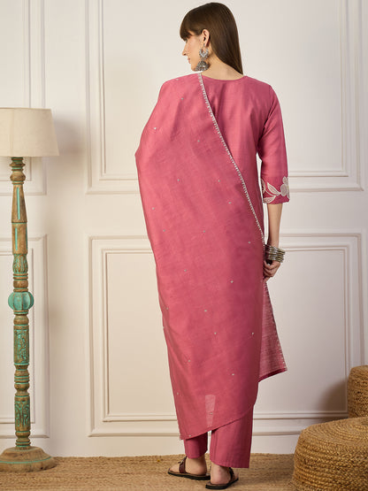 Dhiyona VV Samyuktha Yellow Embroidery Silk Straight Kurta With Trousers & Dupatta Sets