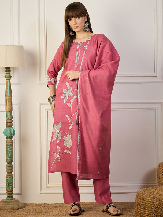 Dhiyona VV Samyuktha Yellow Embroidery Silk Straight Kurta With Trousers & Dupatta Sets