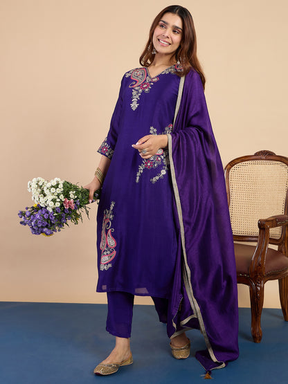 Dhiyona VV Purple Embroidered Kurta Pant Set