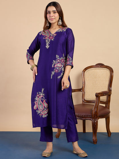 Dhiyona VV Purple Embroidered Kurta Pant Set