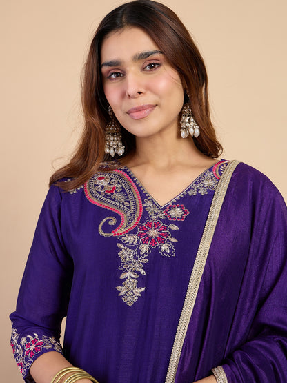 Dhiyona VV Purple Embroidered Kurta Pant Set
