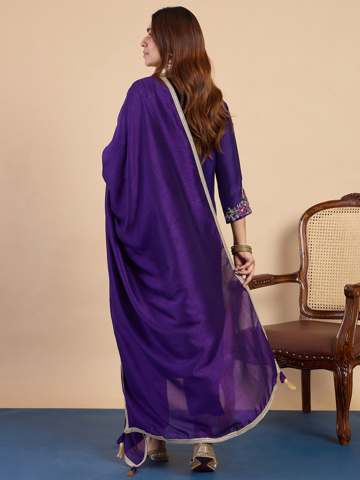 Dhiyona VV Purple Embroidered Kurta Pant Set