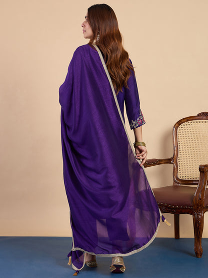 Dhiyona VV Purple Embroidered Kurta Pant Set
