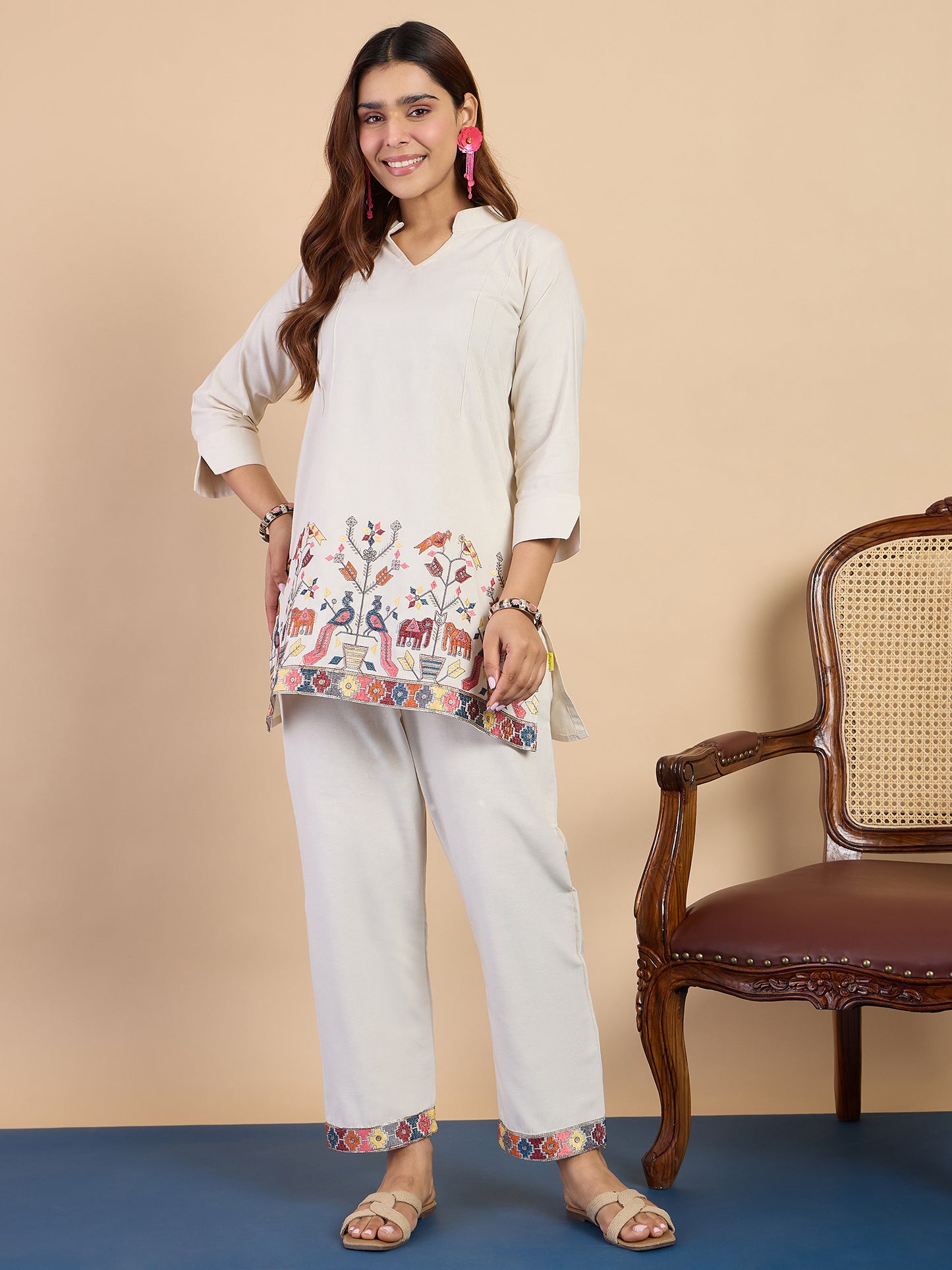 Dhiyona VV Off-white Women's Designer Kurta Pant Set Premium Pattern