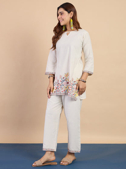 Dhiyona VV Off-white Women's Designer Kurta Pant Set Premium Pattern