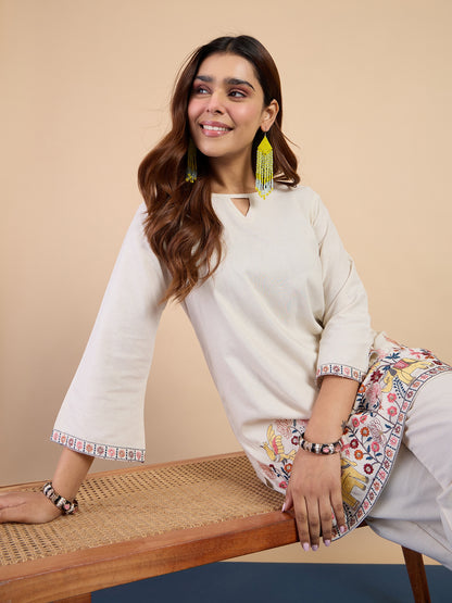 Dhiyona VV Off-white Women's Designer Kurta Pant Set Premium Pattern