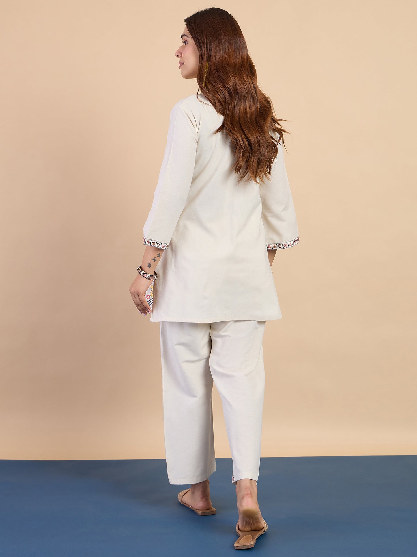 Dhiyona VV Off-white Women's Designer Kurta Pant Set Premium Pattern
