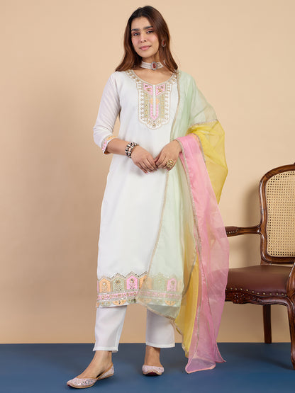 Dhiyona VV Off-white Women's Designer Kurta Pant Set Premium Pattern Collection