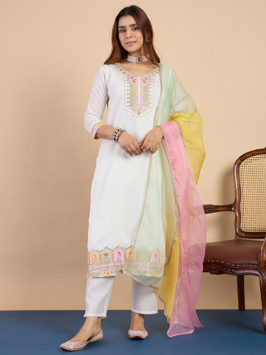 Dhiyona VV Off-white Women's Designer Kurta Pant Set Premium Pattern Collection