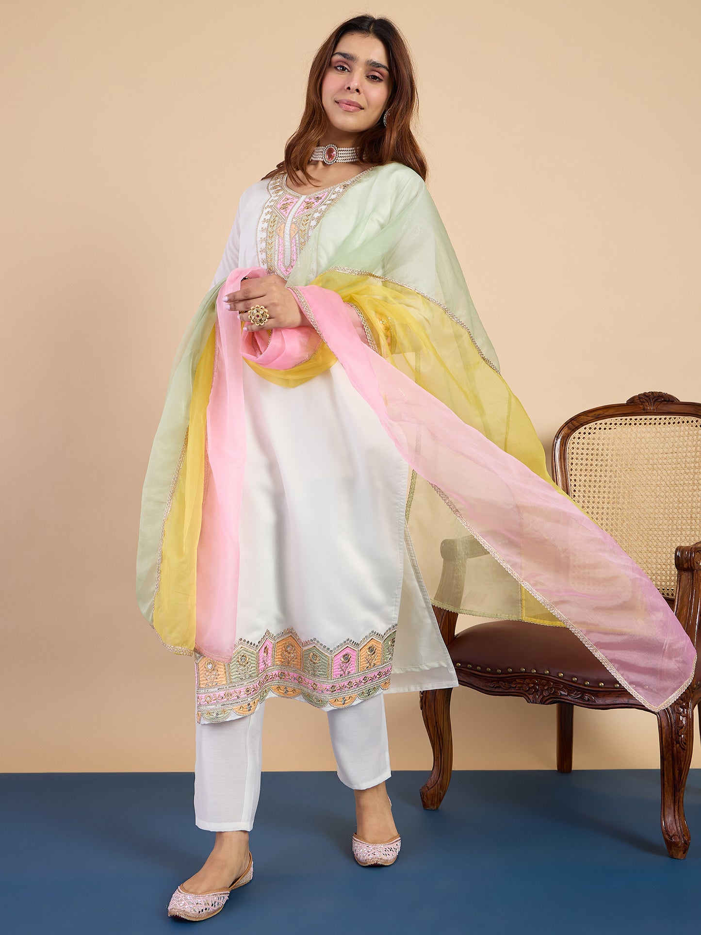 Dhiyona VV Off-white Women's Designer Kurta Pant Set Premium Pattern Collection