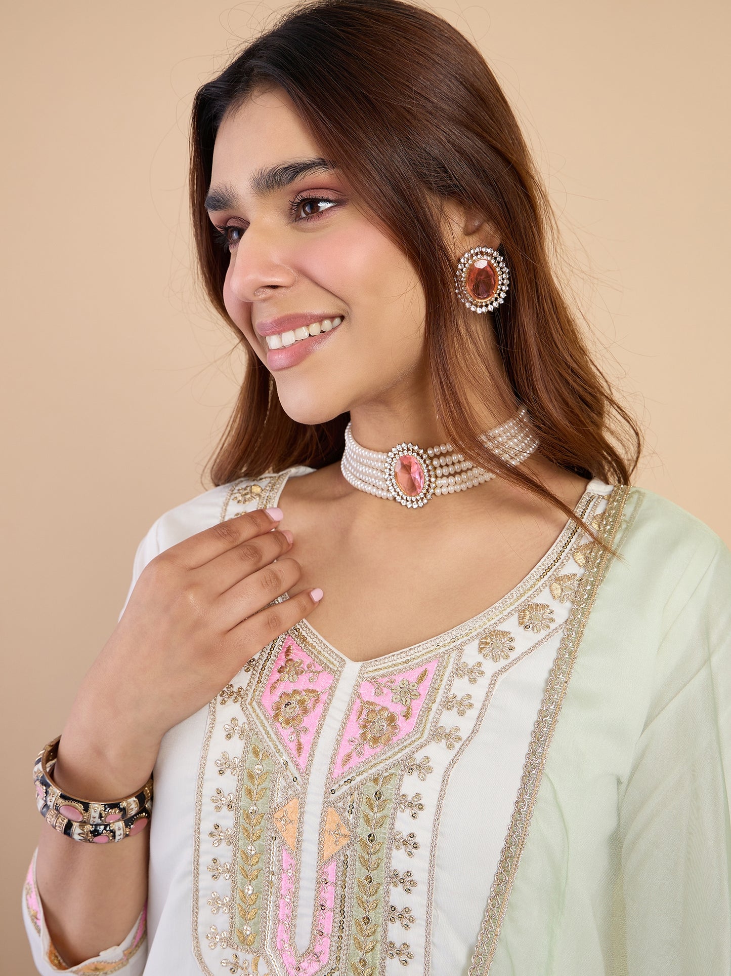 Dhiyona VV Off-white Women's Designer Kurta Pant Set Premium Pattern Collection
