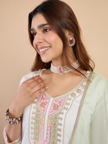 Dhiyona VV Off-white Women's Designer Kurta Pant Set Premium Pattern Collection