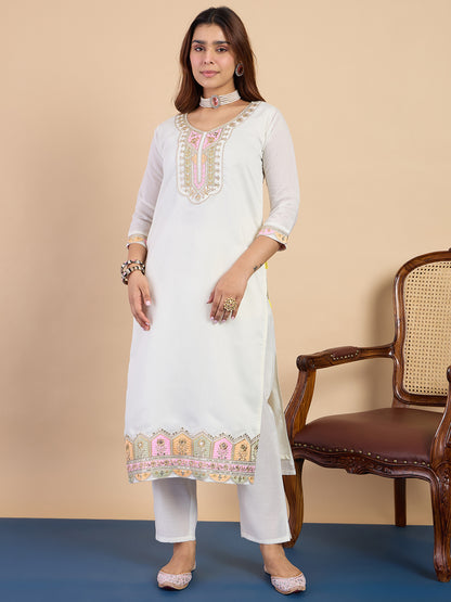 Dhiyona VV Off-white Women's Designer Kurta Pant Set Premium Pattern Collection