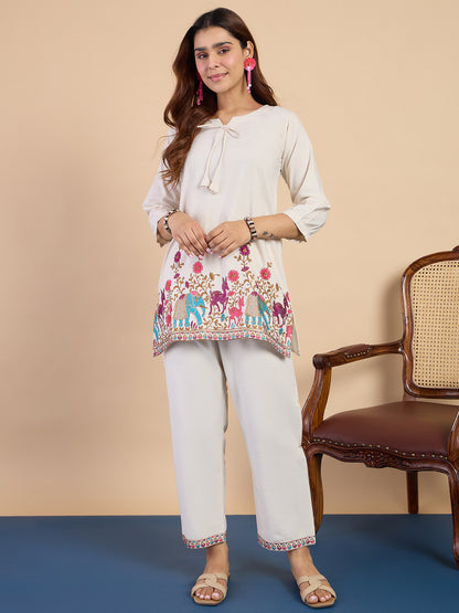 Dhiyona VV Off-white Women's Designer Kurta Pant Set Premium Pattern Collection