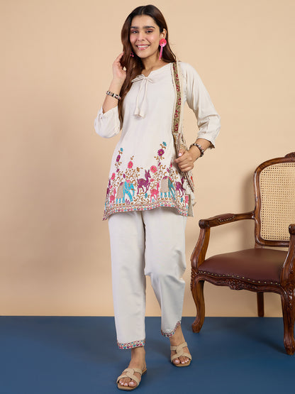 Dhiyona VV Off-white Women's Designer Kurta Pant Set Premium Pattern Collection