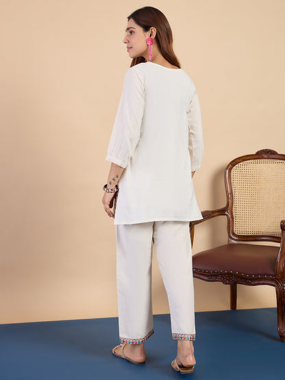 Dhiyona VV Off-white Women's Designer Kurta Pant Set Premium Pattern Collection