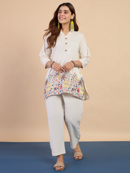 Dhiyona VV Off-white Women's Designer Kurta Pant Set Premium Pattern Collection
