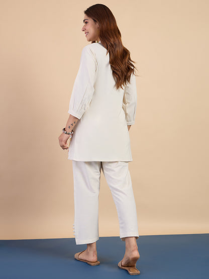 Dhiyona VV Off-white Women's Designer Kurta Pant Set Premium Pattern Collection