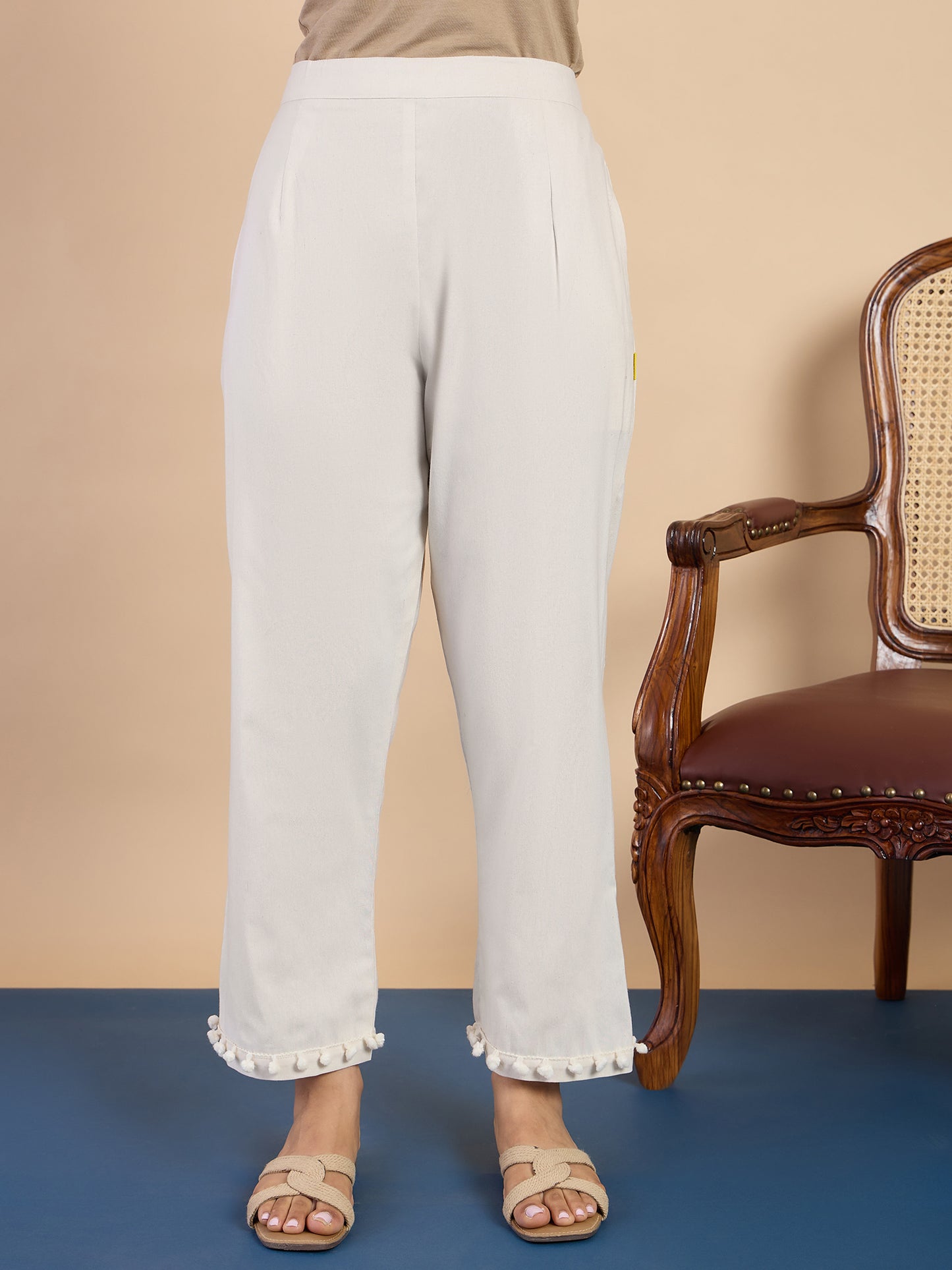 Dhiyona VV Off-white Women's Designer Kurta Pant Set Premium Pattern