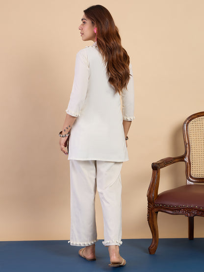 Dhiyona VV Off-white Women's Designer Kurta Pant Set Premium Pattern