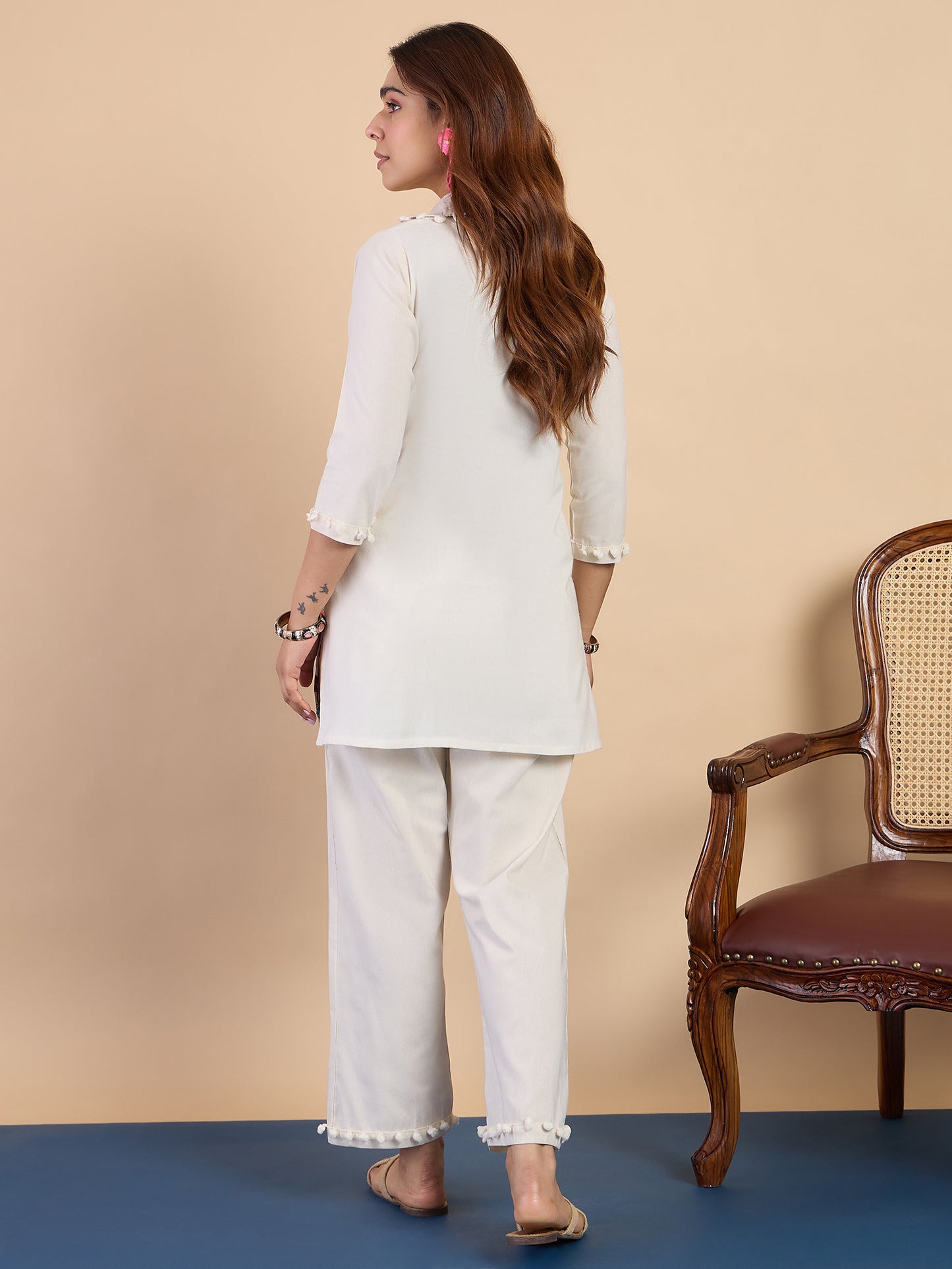 Dhiyona VV Off-white Women's Designer Kurta Pant Set Premium Pattern