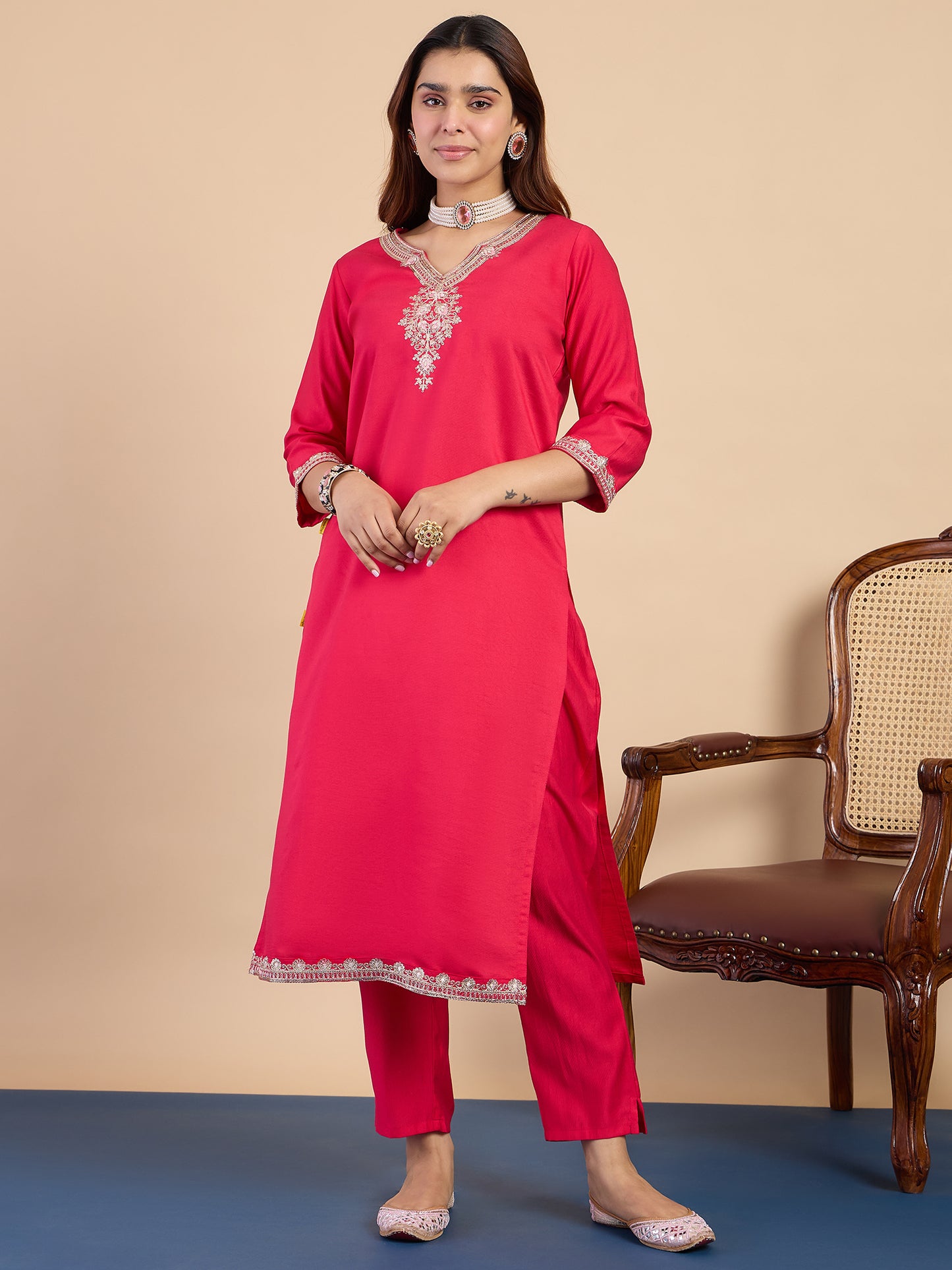 Dhiyona VV Pink Women's Designer Kurta Pant Set Premium Pattern Collection