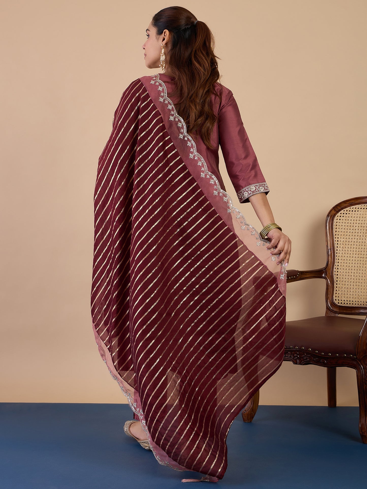 Dhiyona VV Coffee Women's Designer Kurta Pant Set Premium Pattern Collection