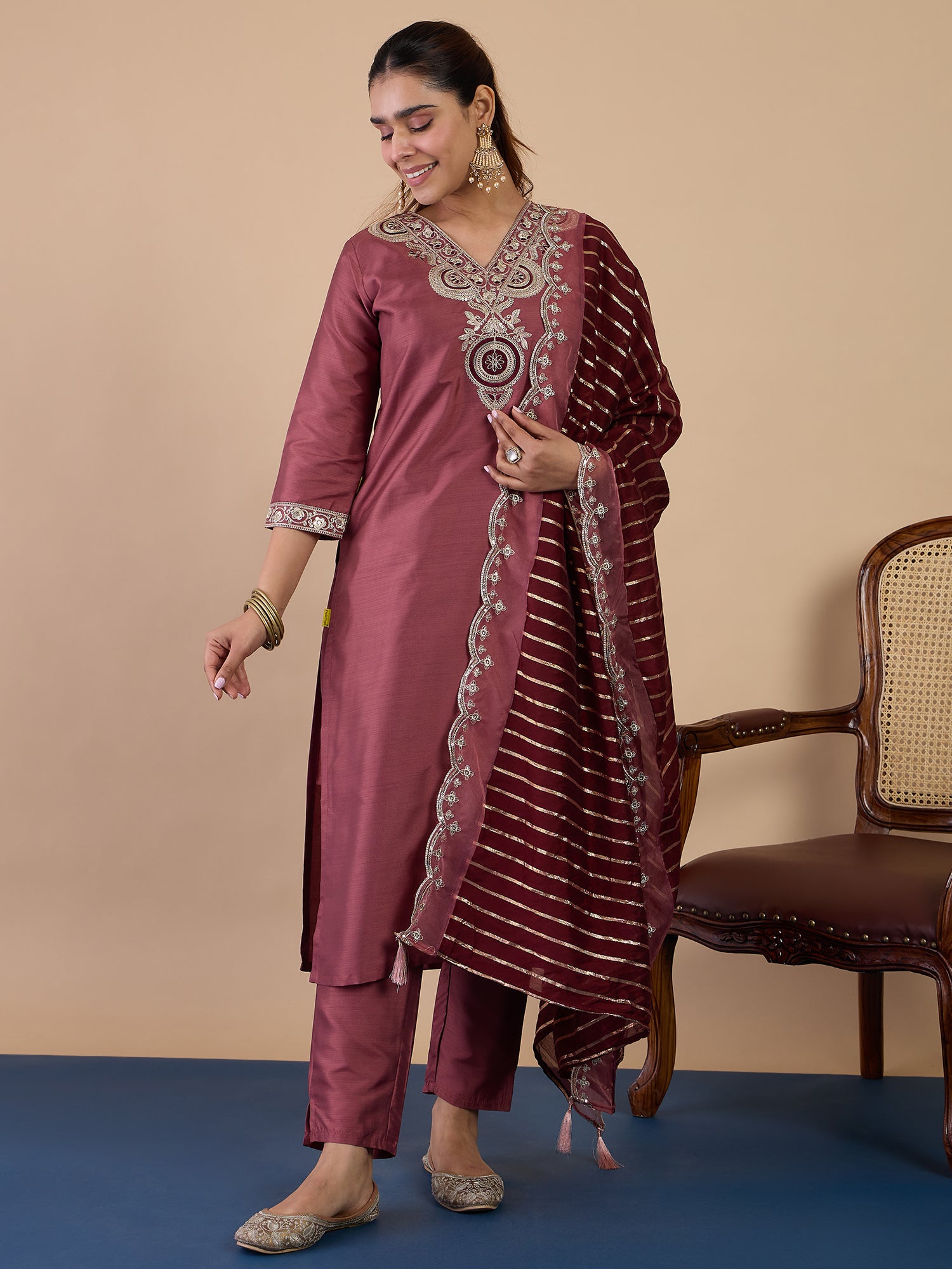 Dhiyona VV Coffee Women's Designer Kurta Pant Set Premium Pattern Collection