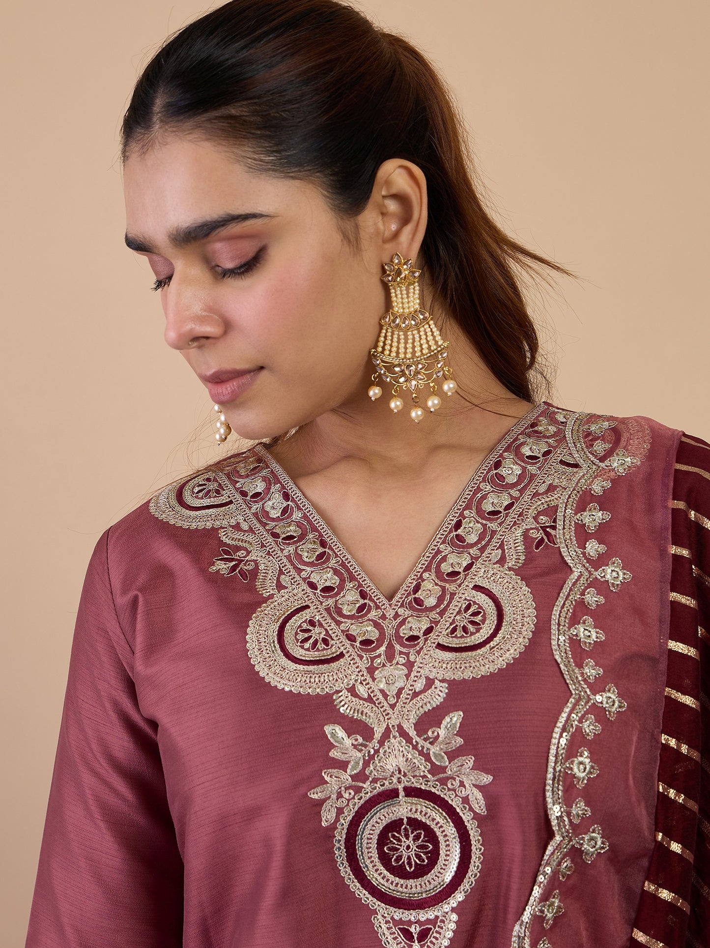 Dhiyona VV Coffee Women's Designer Kurta Pant Set Premium Pattern Collection