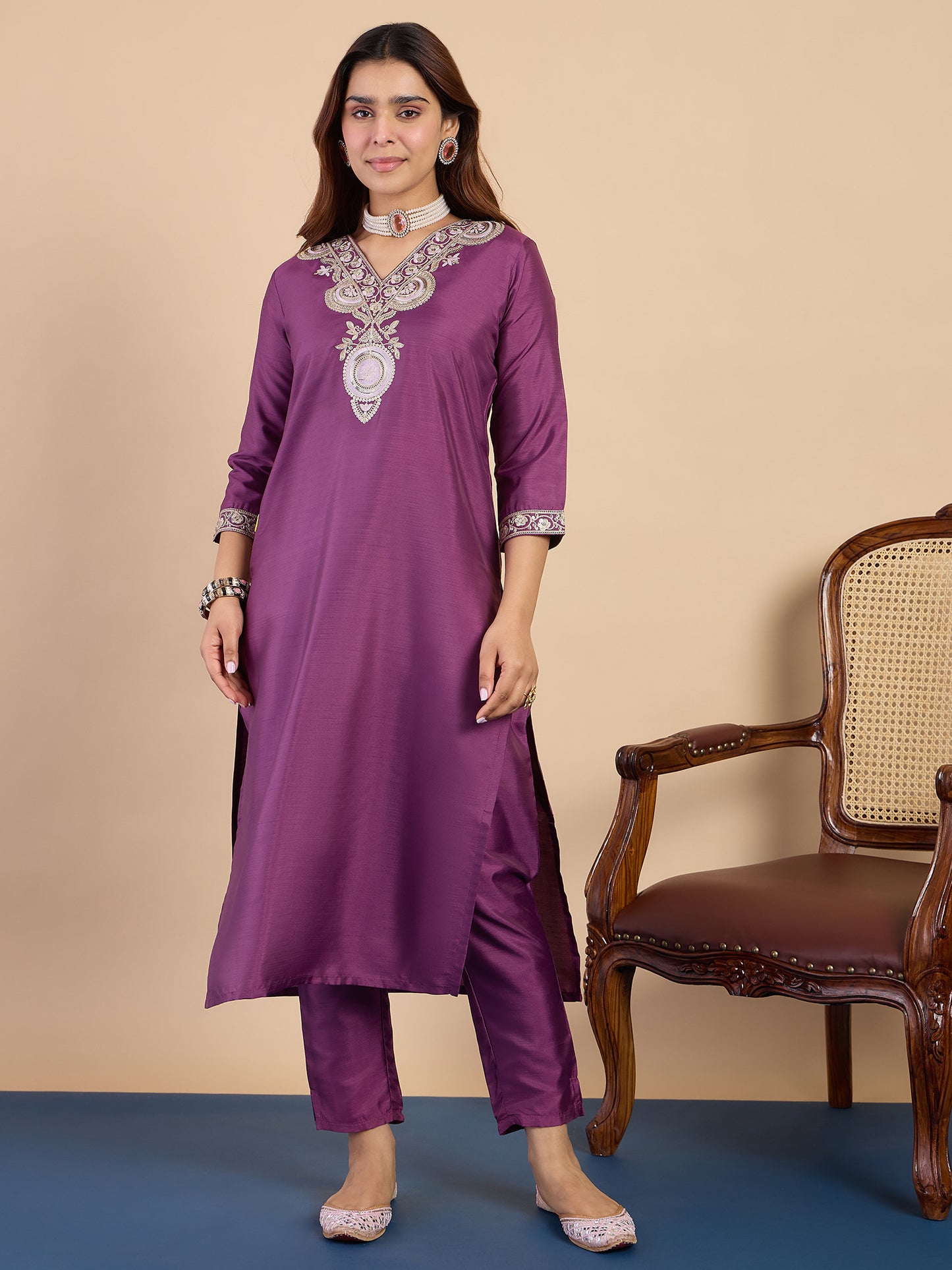 Dhiyona VV Purple Women's Designer Kurta Pant Set Premium Pattern Collection