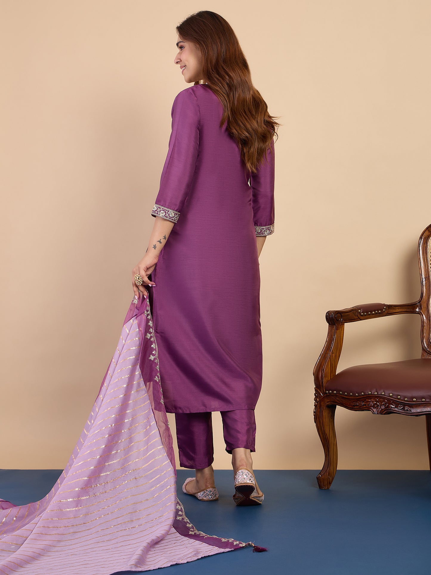 Dhiyona VV Purple Women's Designer Kurta Pant Set Premium Pattern Collection
