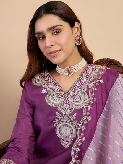 Dhiyona VV Purple Women's Designer Kurta Pant Set Premium Pattern Collection