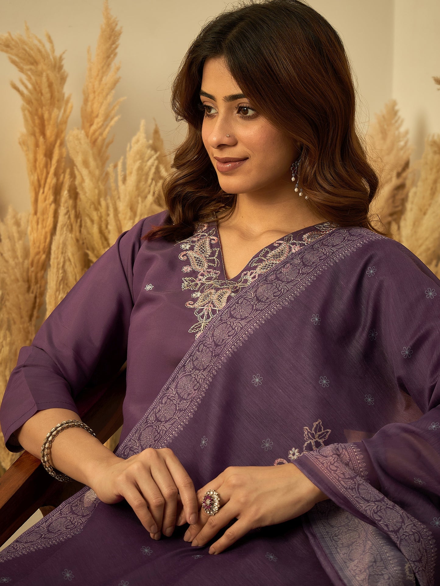 Dhiyona VV Lavender Womens Traditional Kurta Pant Set with Dupatta