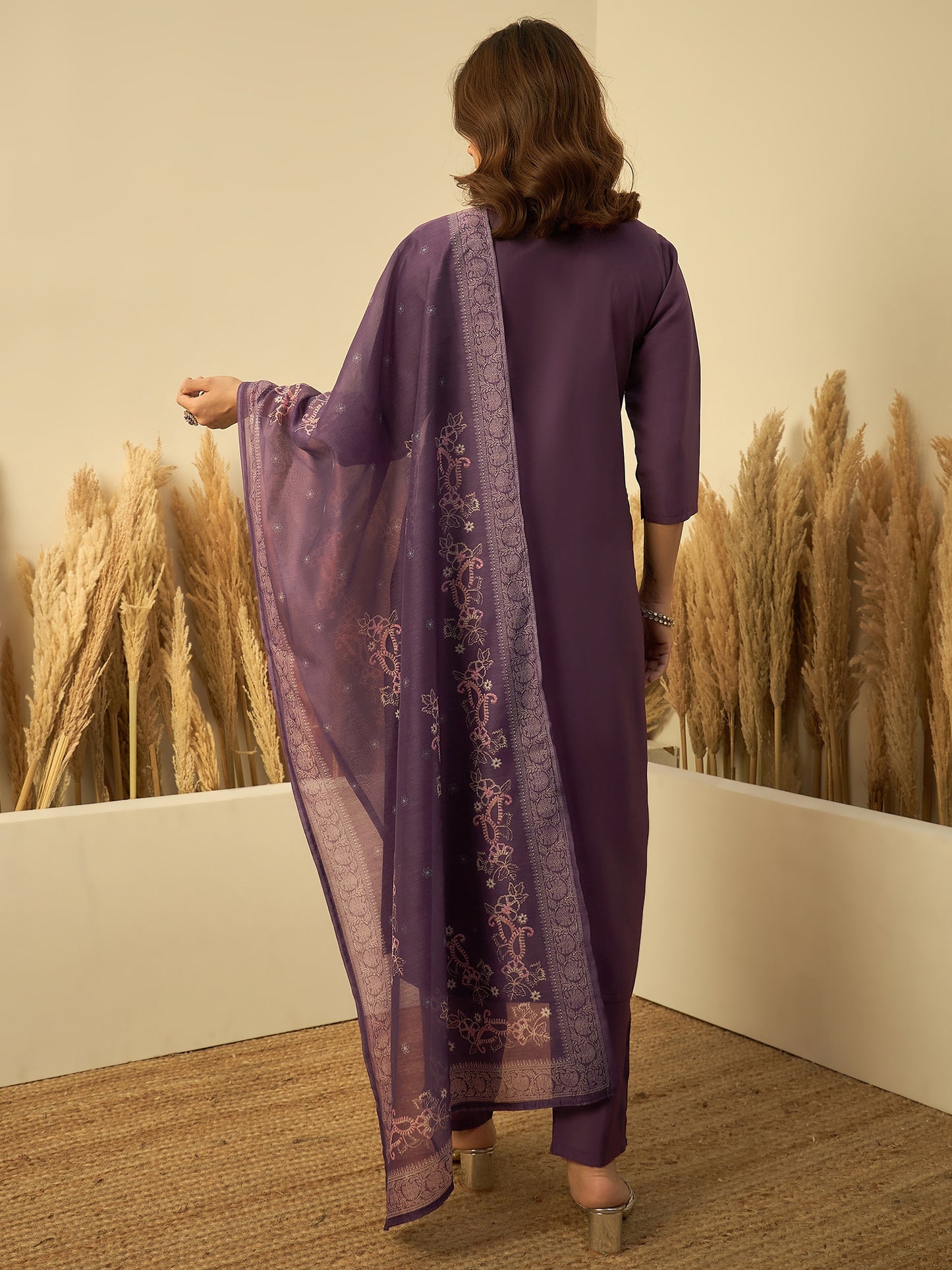 Dhiyona VV Lavender Womens Traditional Kurta Pant Set with Dupatta