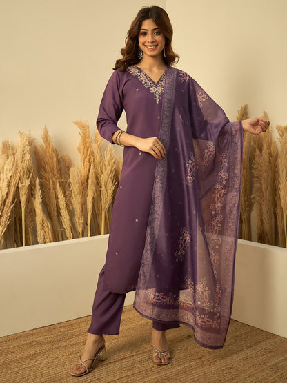 Dhiyona VV Lavender Womens Traditional Kurta Pant Set with Dupatta
