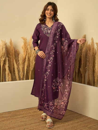 Dhiyona VV Purple Womens Traditional Kurta Pant Set with Dupatta
