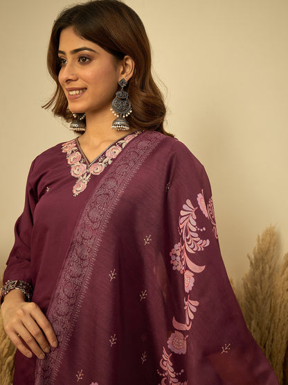 Dhiyona VV Wine Womens Traditional Kurta Pant Set with Dupatta