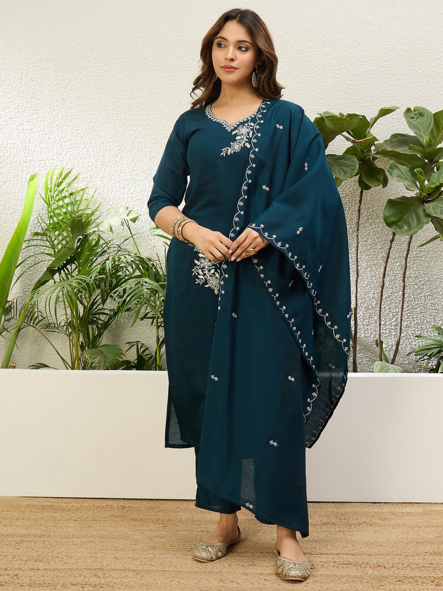 Dhiyona VV N Blue Womens Traditional Kurta Pant Set with Dupatta