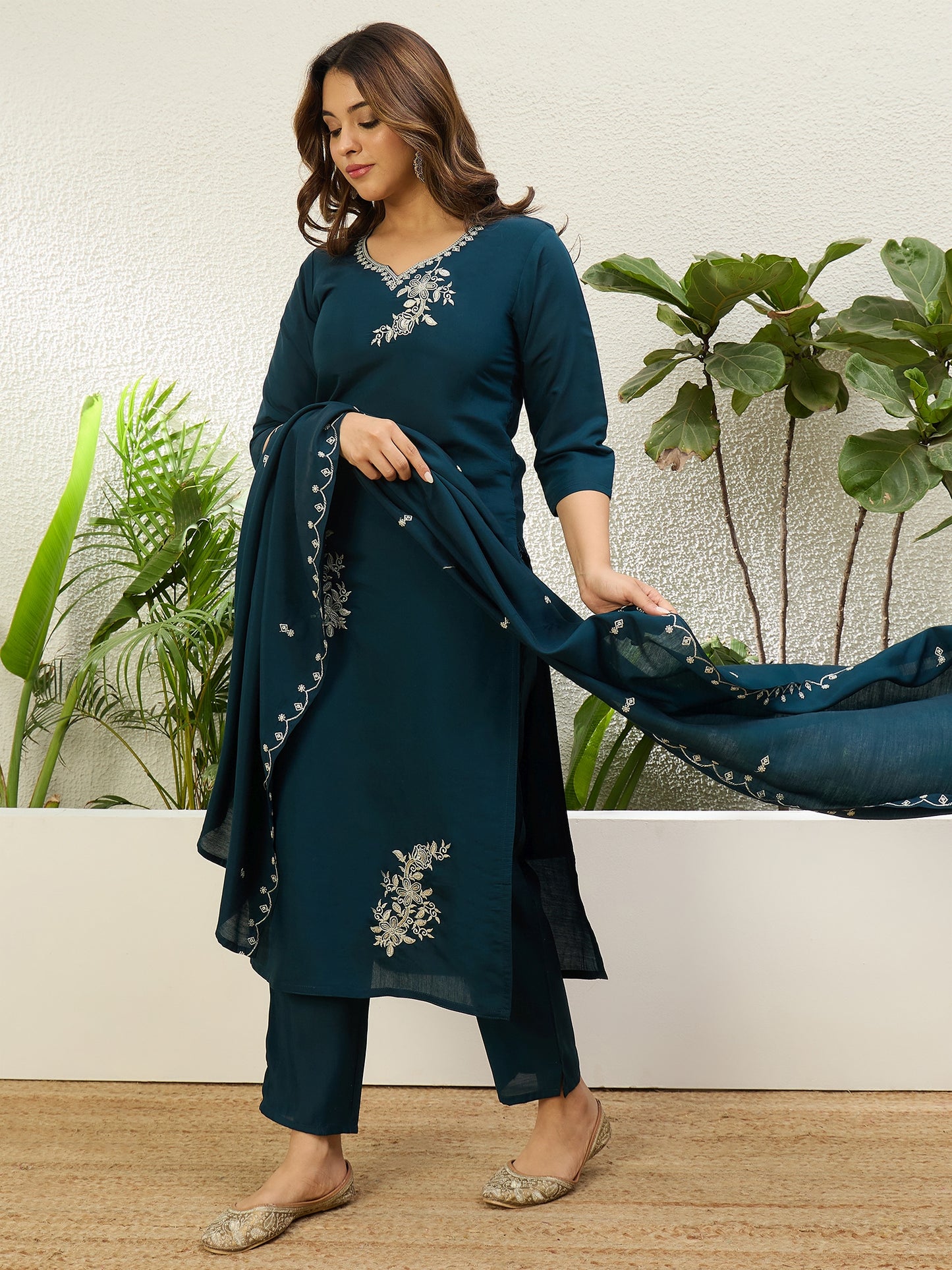 Dhiyona VV N Blue Womens Traditional Kurta Pant Set with Dupatta