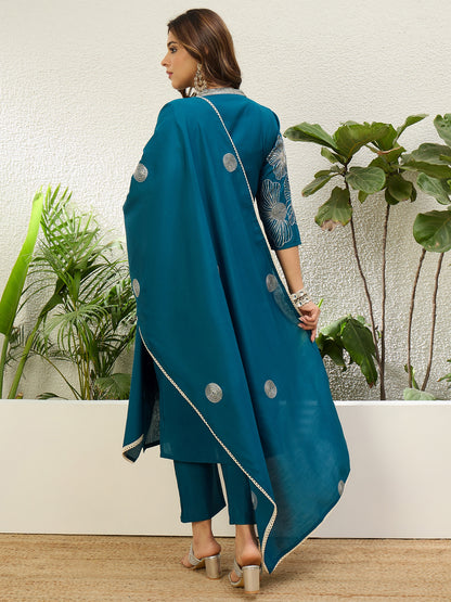 Dhiyona VV Teal Blue Womens Traditional Kurta Pant Set with Dupatta