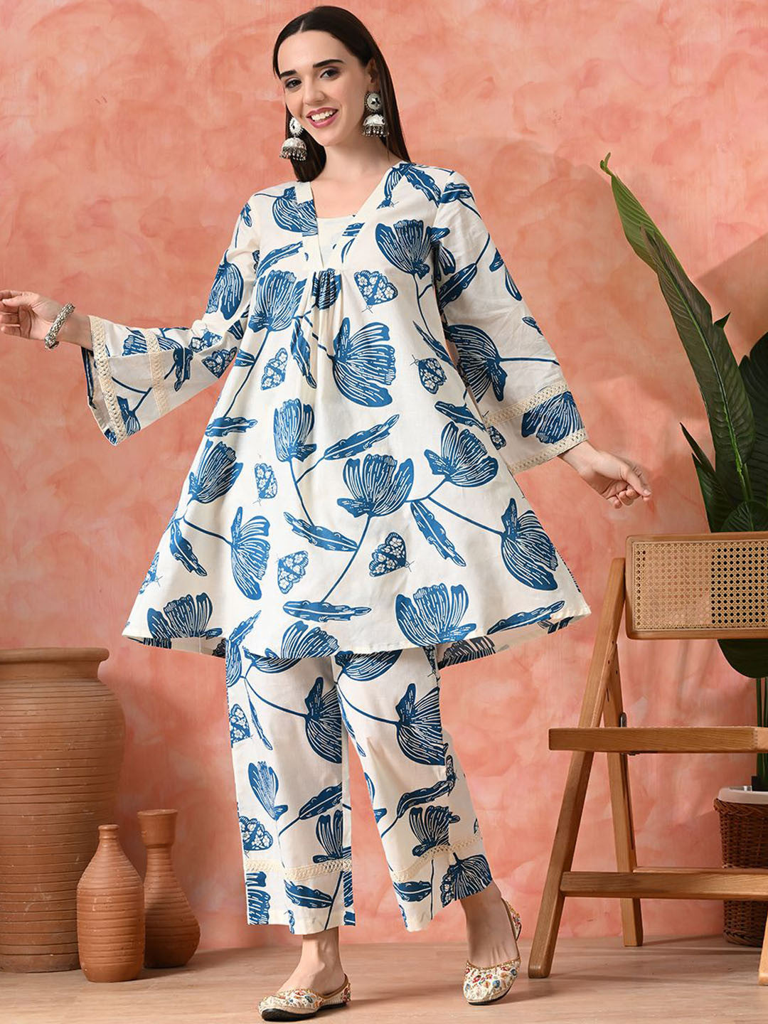 Printed Pure Cotton A-Line Kurta With Palazzos