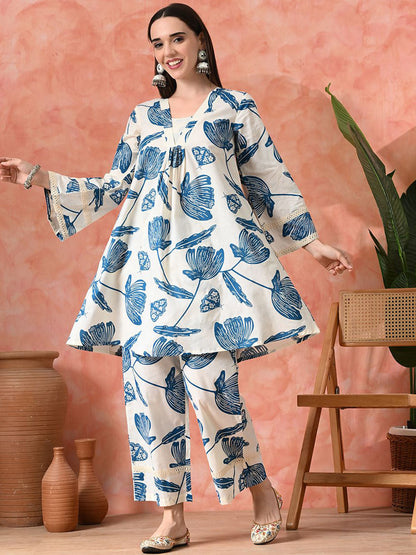 Printed Pure Cotton A-Line Kurta With Palazzos