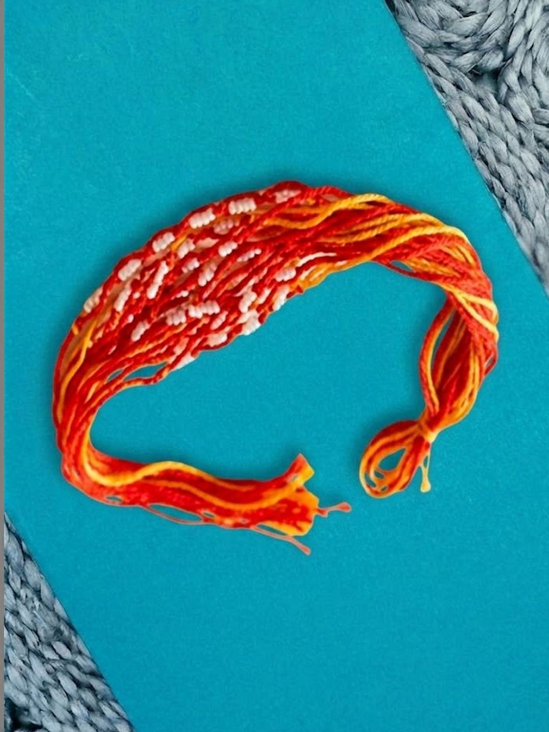 Dhiyona Set Of 6 Red & Yellow Thread Rakhi With Roli Chawal Chandan Mishri