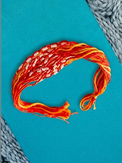 Dhiyona Set Of 6 Red & Yellow Thread Rakhi With Roli Chawal Chandan Mishri